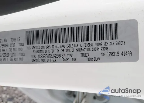 2020 Ram 1500 Limited from USA, damaged, VIN 1C6SRFHT2LN230427